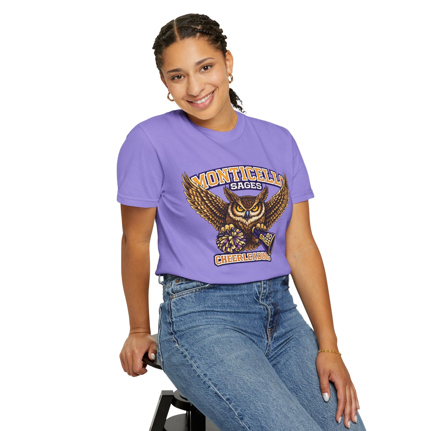 Monticello Sages Cheerleading T-shirt - Vintage Owl & Wings Team Tee