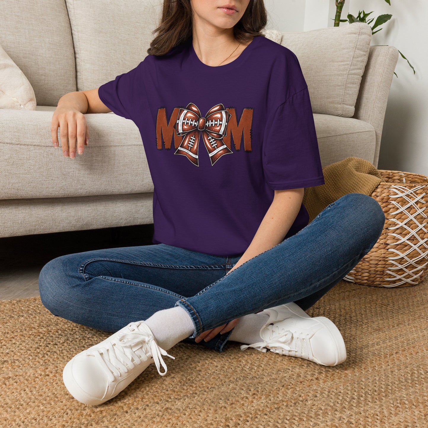 Football Mom T-Shirt — 'MOM' with Football Bow Graphic