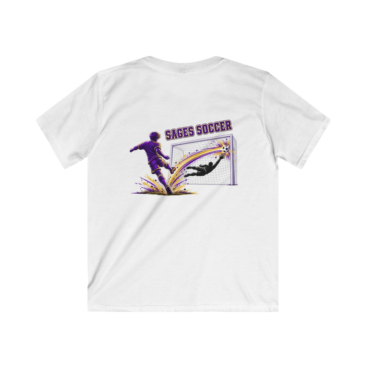 YOUTH Monticello Soccer Club Graphic Goal T Shirt - Crest on Front, Graphic Soccer Goal On Back