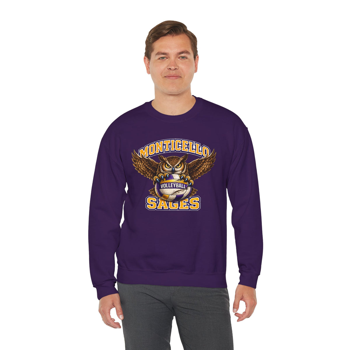 Monticello Sages Volleyball Crewneck Sweatshirt - Owl Wingspread Logo