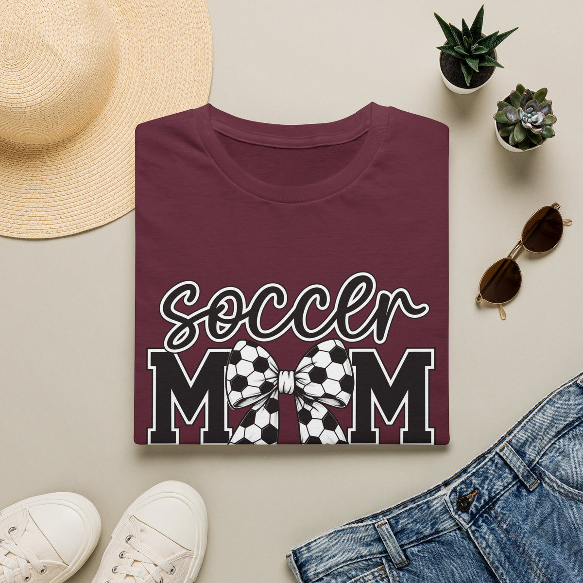 Soccer Mom T-Shirt — Leopard Bow Soccer Ball Design