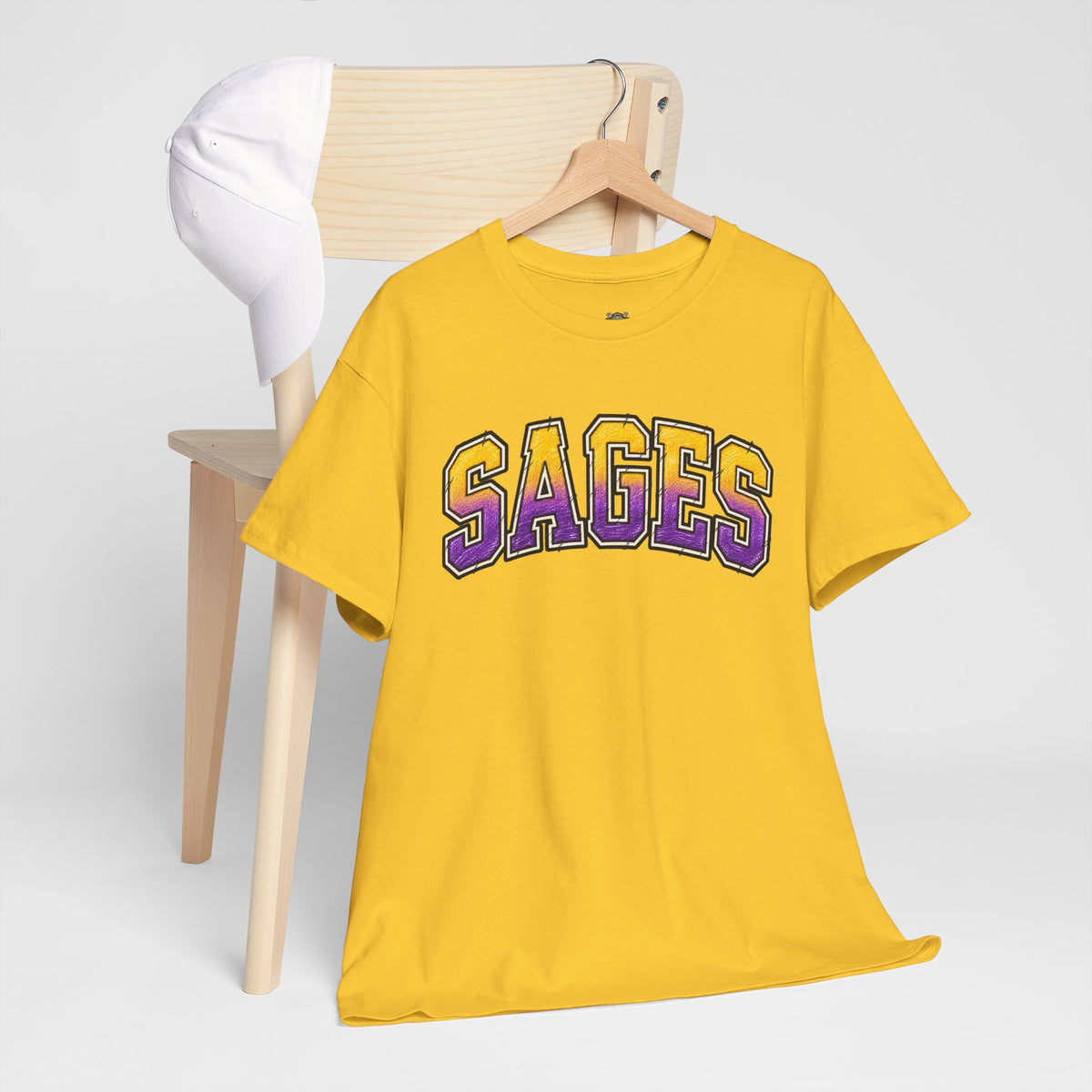 Sages Graphic T-Shirt — Collegiate Purple & Gold Lettering Tee