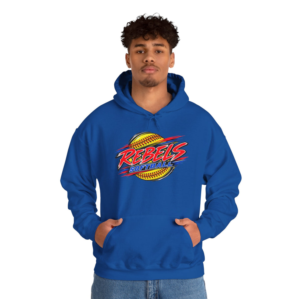 Rebels Softball Hoodie — Retro Yellow Softball Graphic