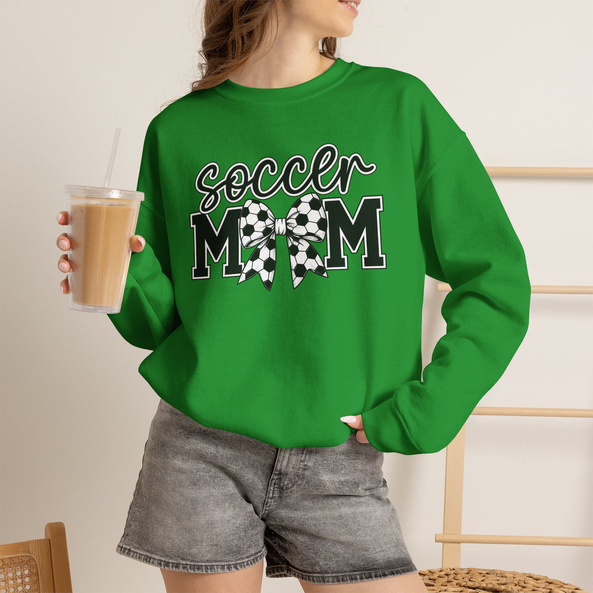 Soccer Mom Crewneck Sweatshirt — Cheer Mom Graphic Pullover with Soccer Bow