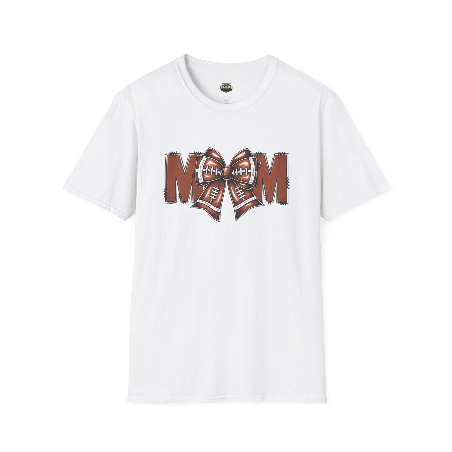 Football Mom T-Shirt — 'MOM' with Football Bow Graphic