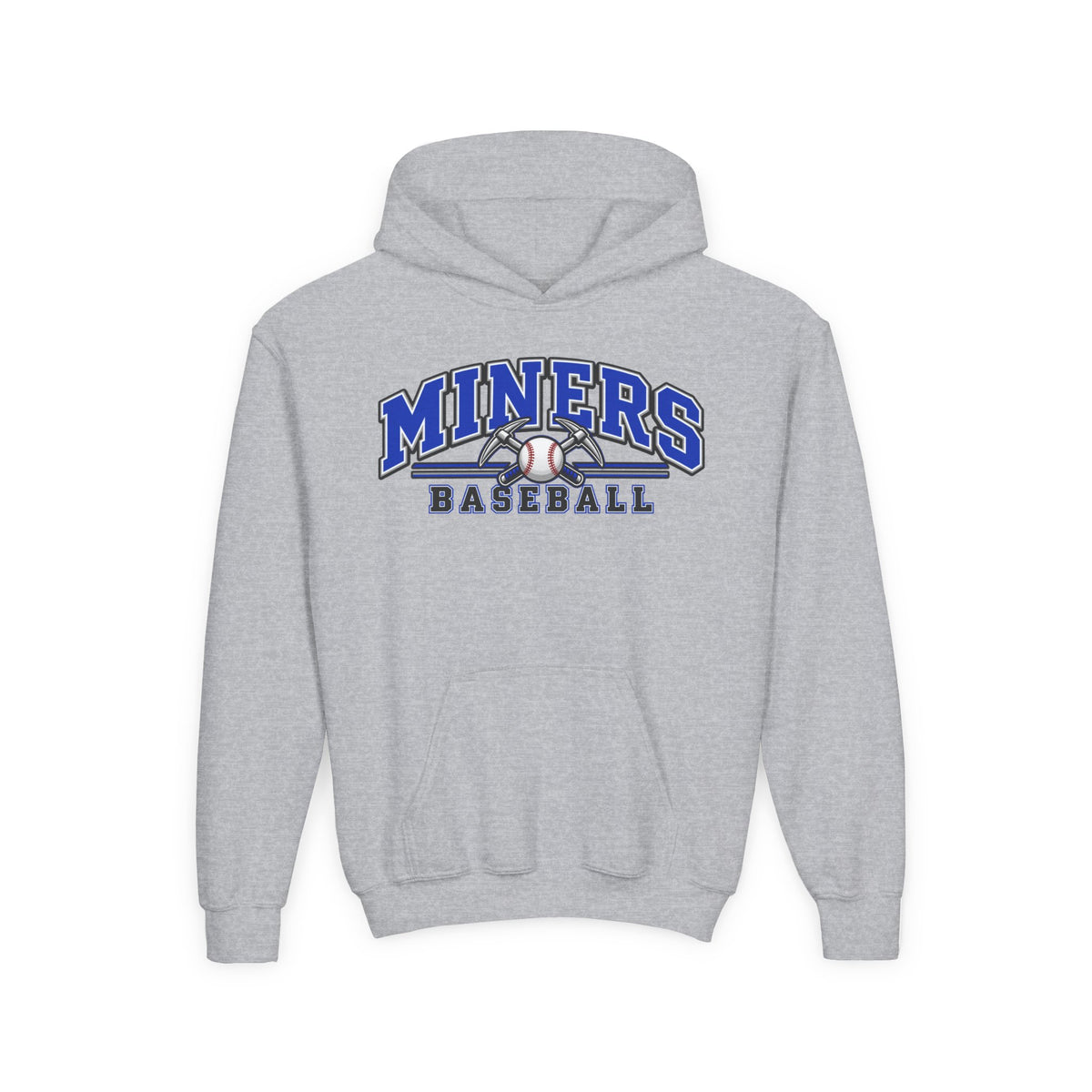 YOUTH Miners Baseball Hoodie — Pickaxe Cross Logo Graphic