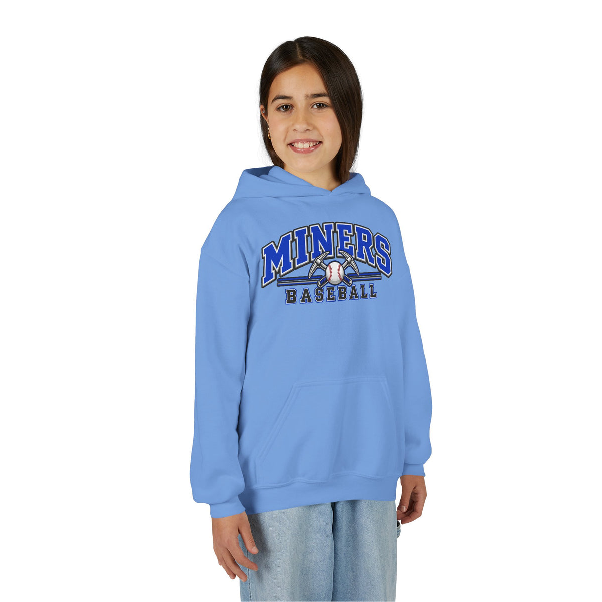 YOUTH Miners Baseball Hoodie — Pickaxe Cross Logo Graphic