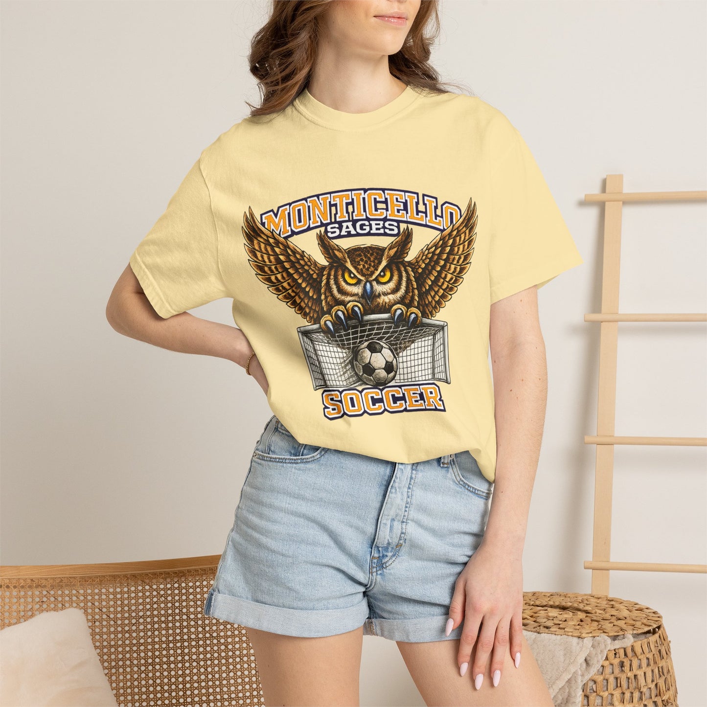 Monticello Sages Soccer T-Shirt — Vintage Owl & Wings Team Tee