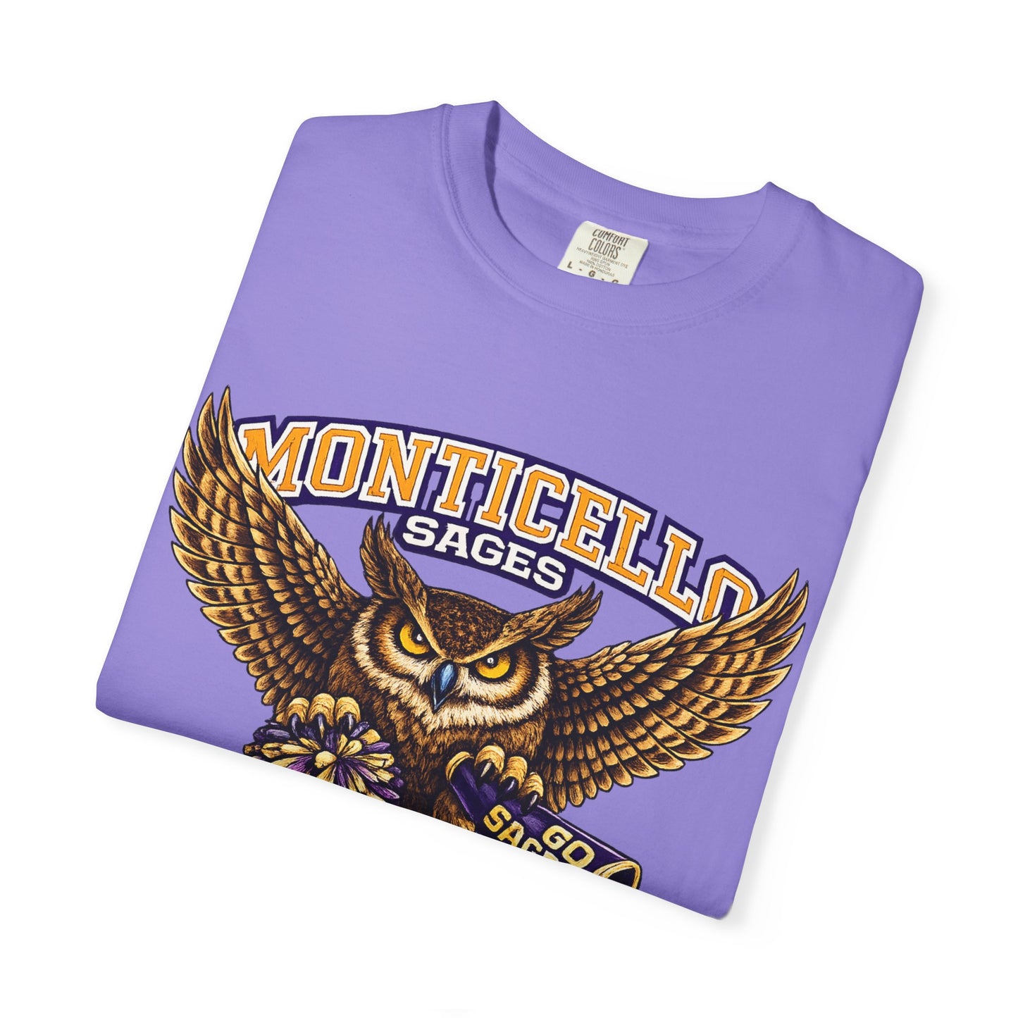 Monticello Sages Cheerleading T-shirt - Vintage Owl & Wings Team Tee