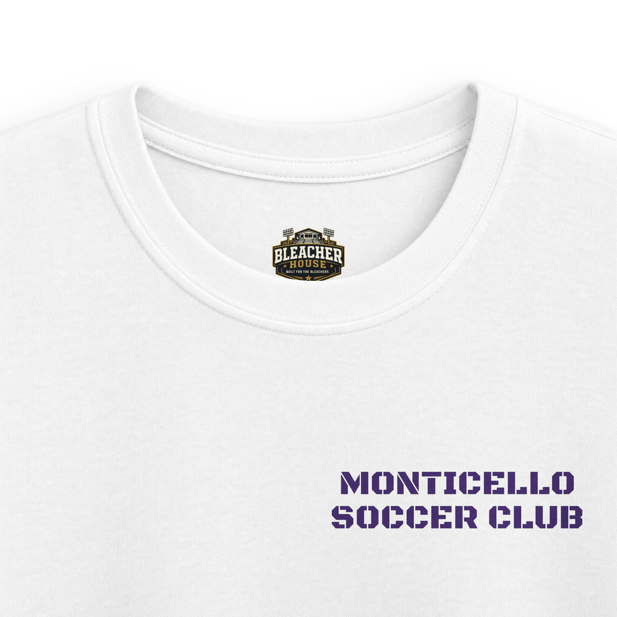 YOUTH Monticello Soccer Club T-Shirt — Minimal Chest Logo With Crest On Back