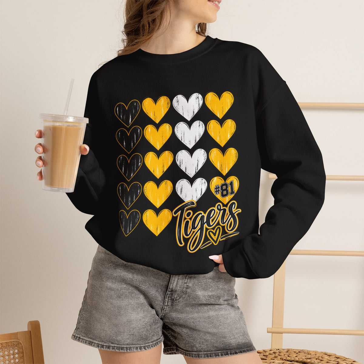 Tigers Heart Crewneck Sweatshirt — Black & Gold School Spirit
