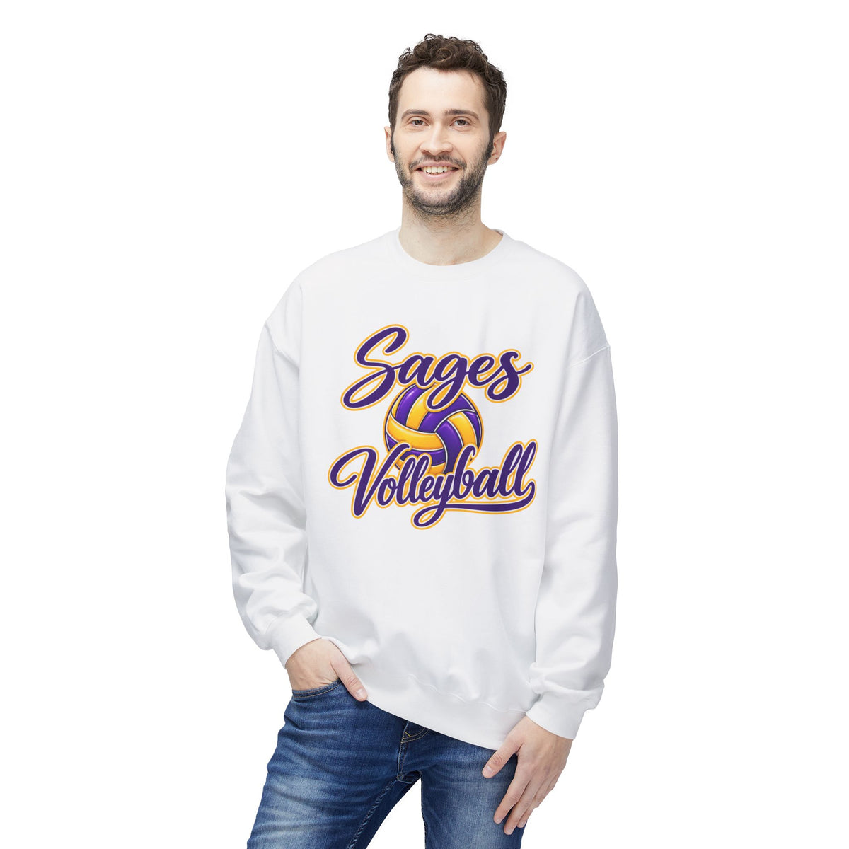 Sages Volleyball Crewneck Sweatshirt — Retro Script Volleyball Team Pullover