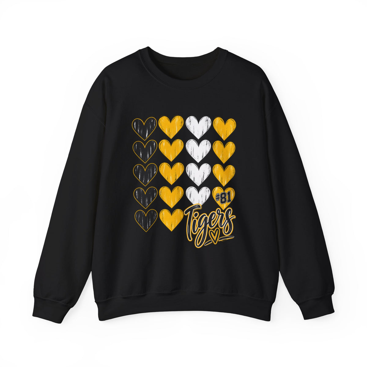 Tigers Heart Crewneck Sweatshirt — Black & Gold School Spirit