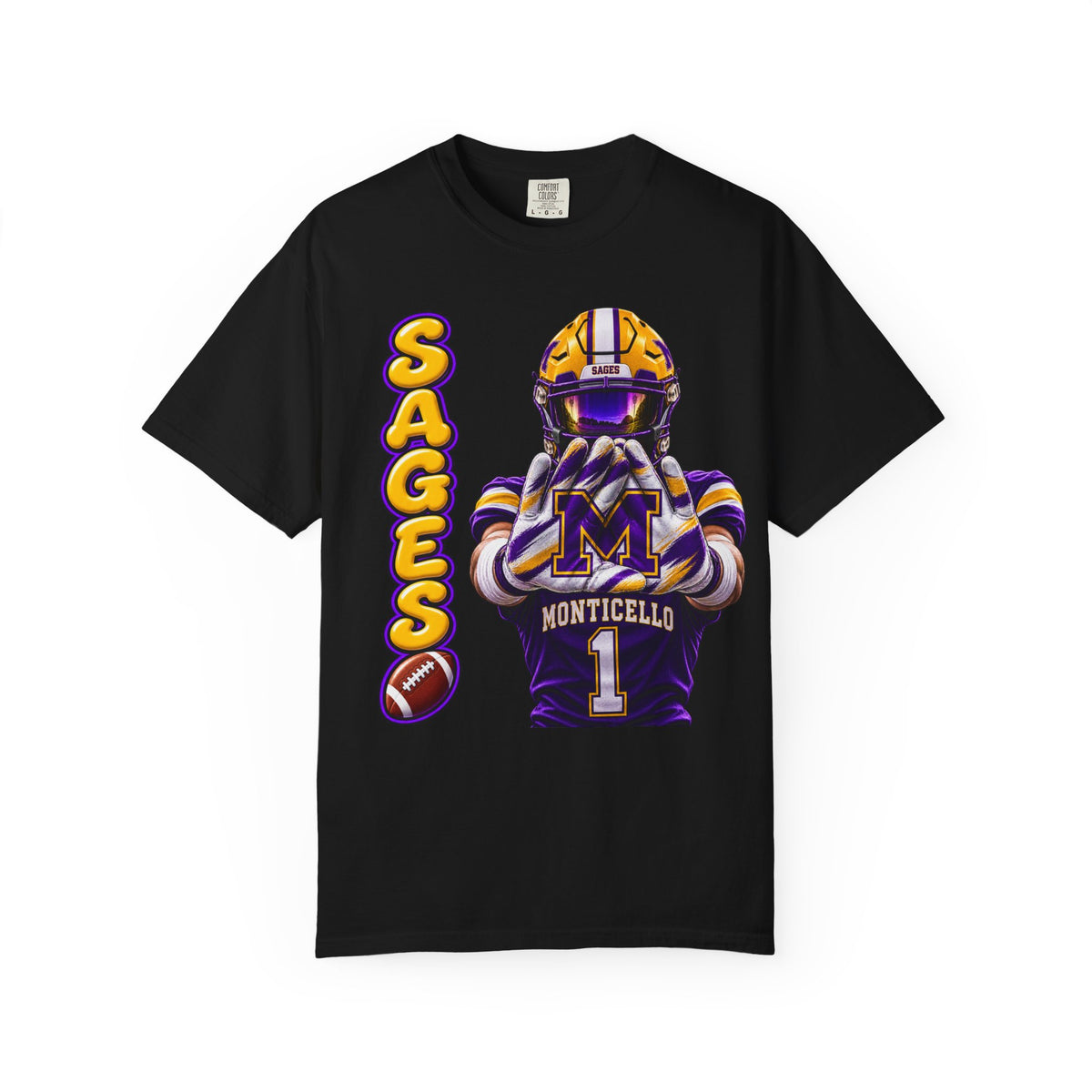 Monticello Sages Football Player Graphic T-Shirt