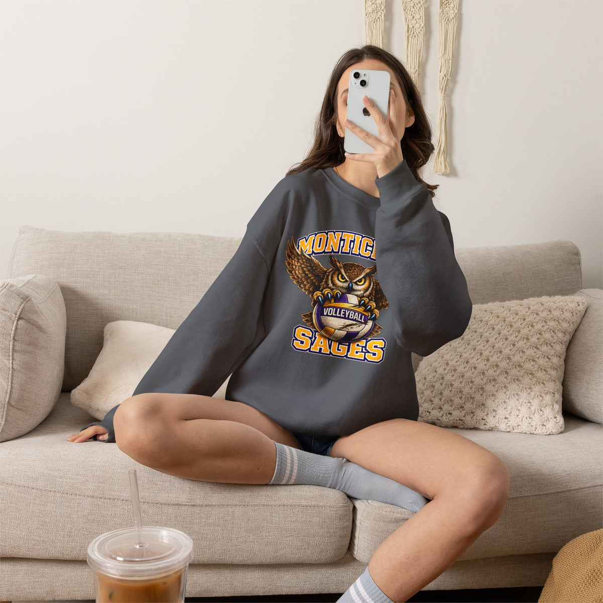 Monticello Sages Volleyball Crewneck Sweatshirt - Owl Wingspread Logo