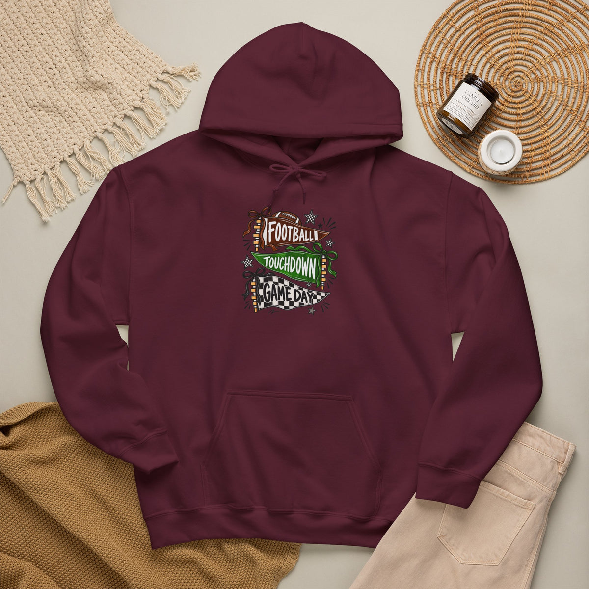 Football Touchdown Game Day Hoodie - Retro Grunge Sports Sweatshirt