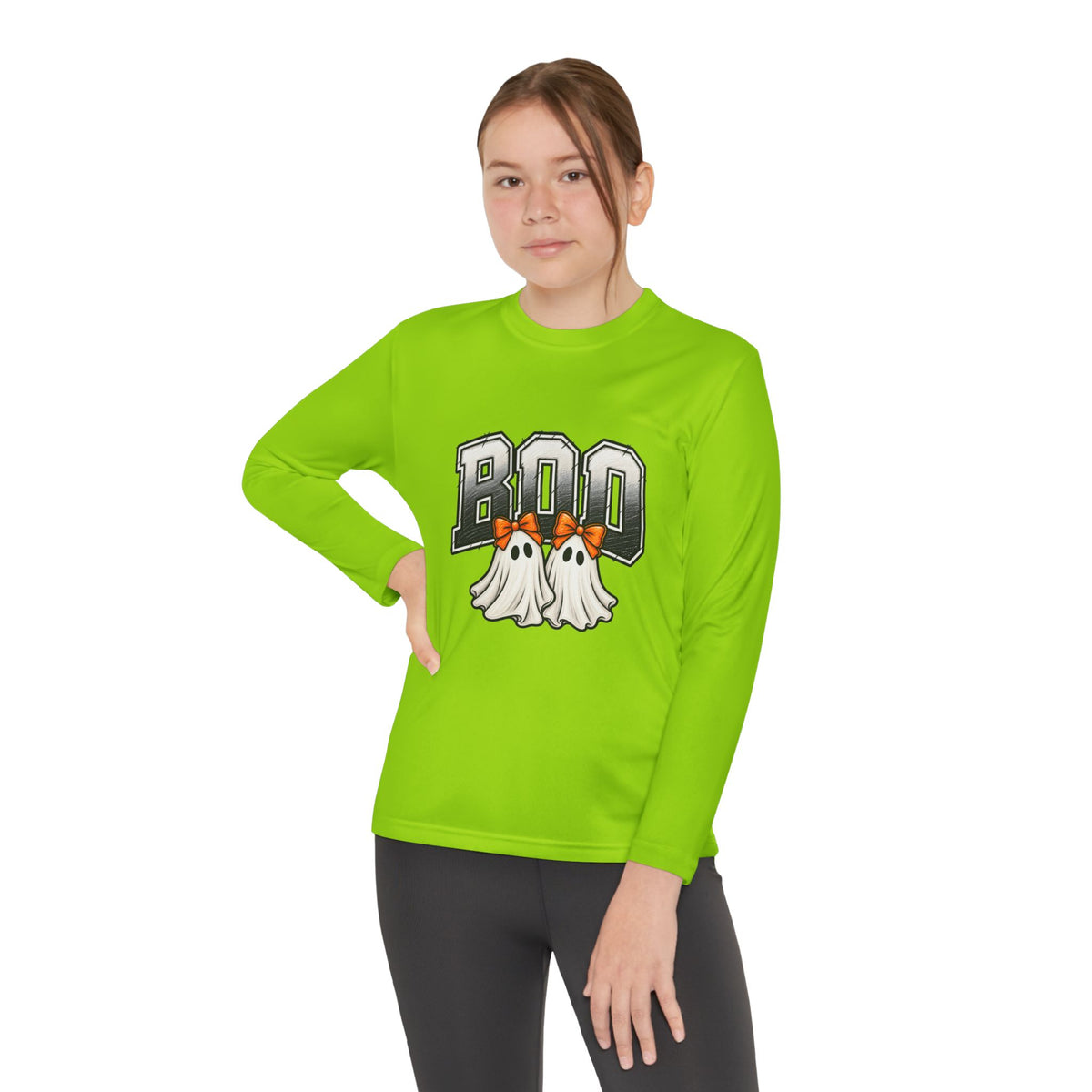 Youth Long Sleeve Tee — "Boo" Ghosts Halloween Shirt for Kids