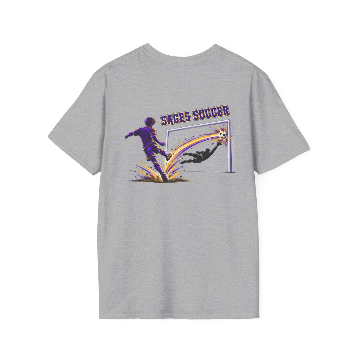Monticello Soccer Club Graphic Goal T Shirt - Crest on Front, Graphic Soccer Goal On Back