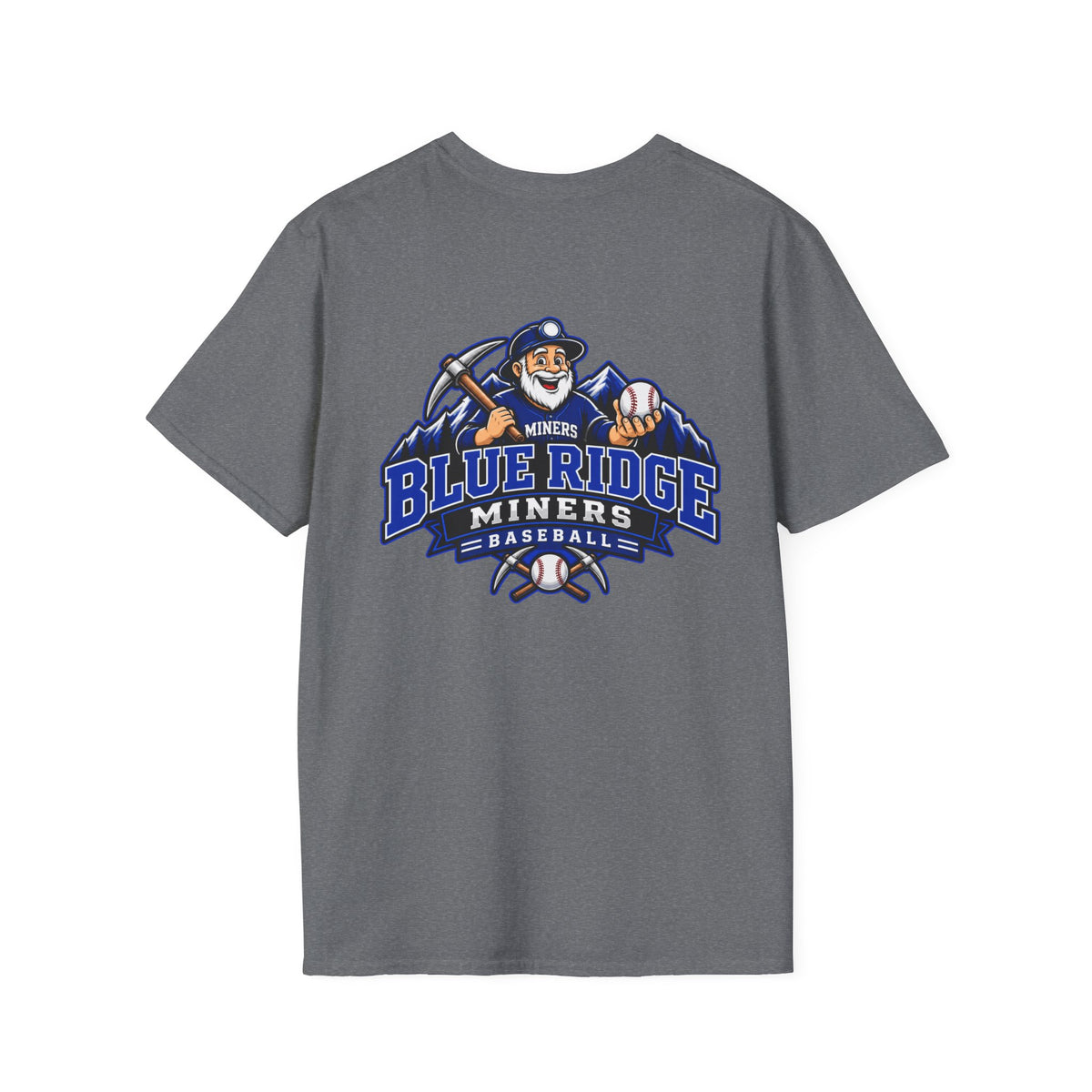 Miners Graphic T-Shirt - Miners Logo on Front, Mascot Design on Back
