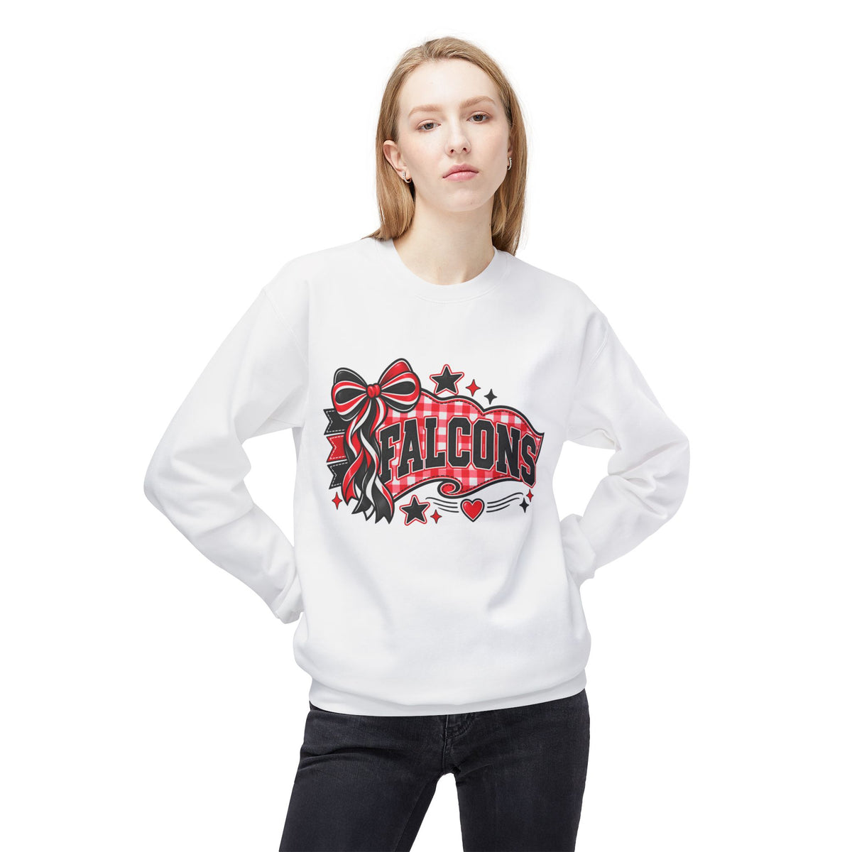 Falcons Sweatshirt — Red & Black Bow School Spirit Crewneck