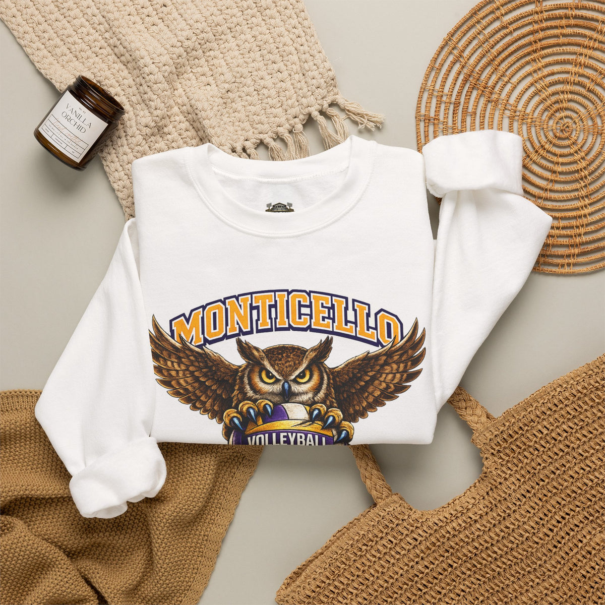 Monticello Sages Volleyball Crewneck Sweatshirt - Owl Wingspread Logo