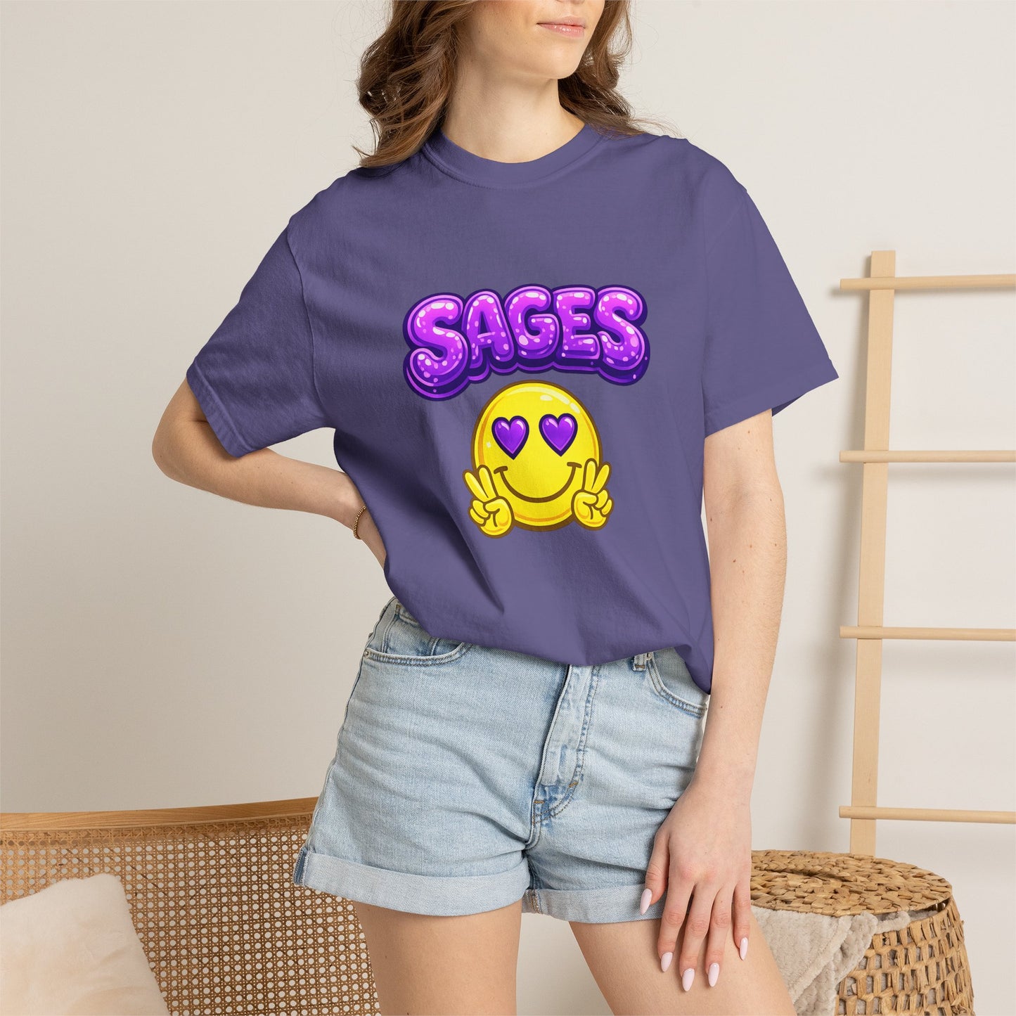 SAGES Smiley Heart-Eyes T-Shirt — Cute Emoji Graphic Tee