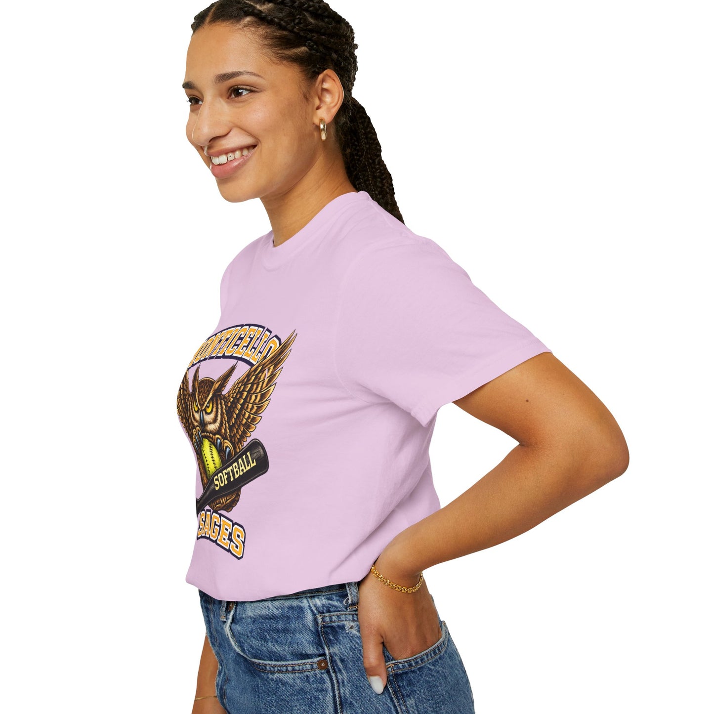 Monticello Sages Softball T-Shirt — Vintage Owl & Wings Team Tee