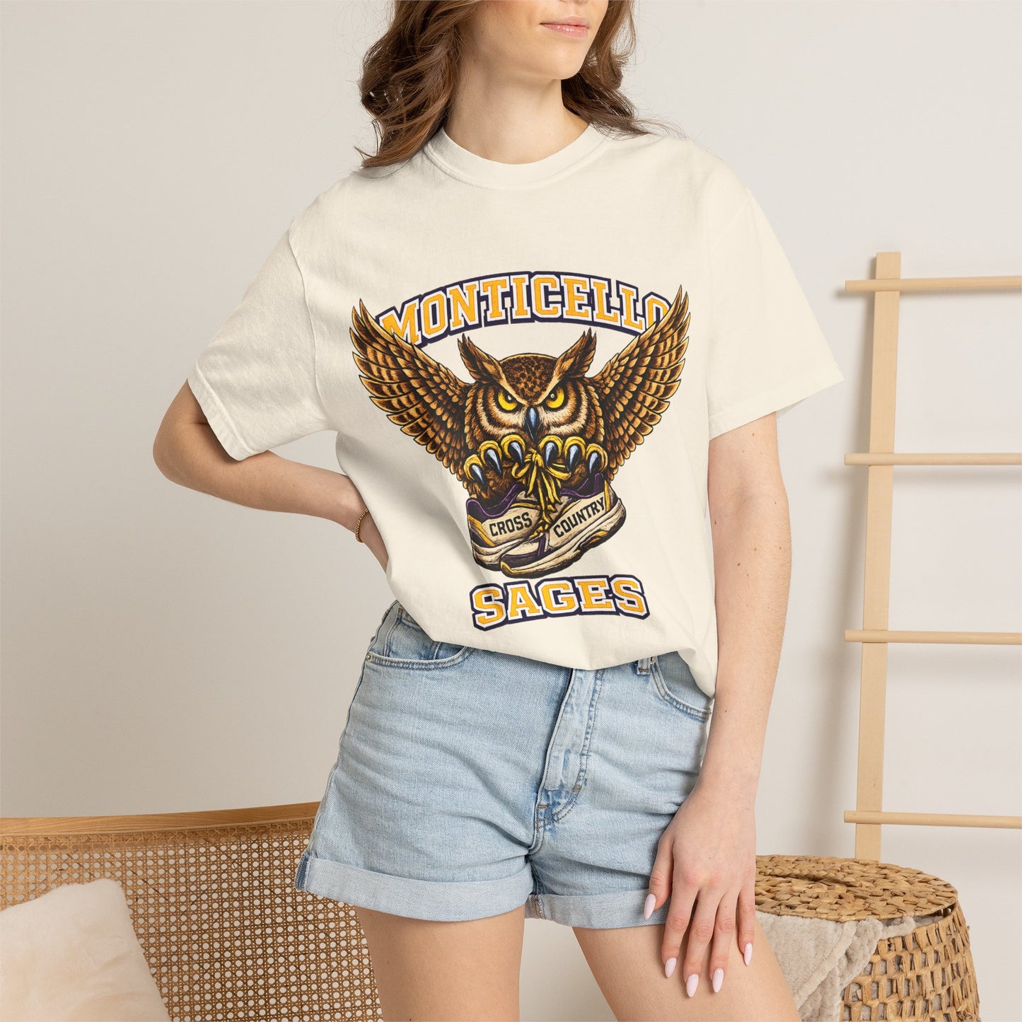 Monticello Sages Cross Country T-Shirt - Vintage Owl & Wings Team Tee