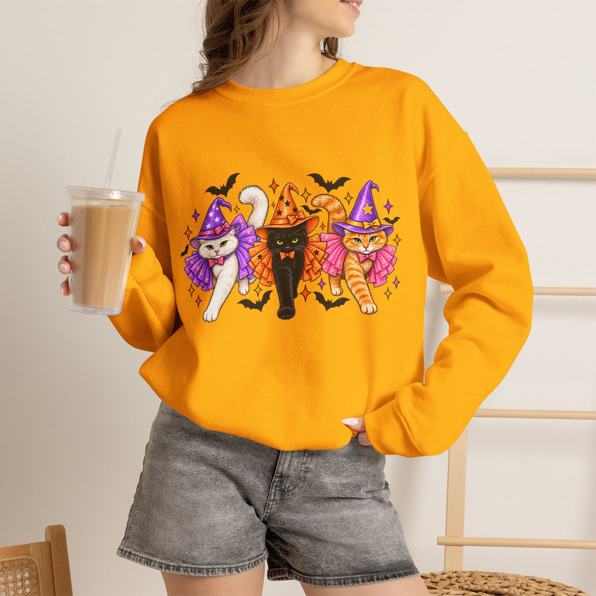 Halloween Witch Cats Crewneck Sweatshirt