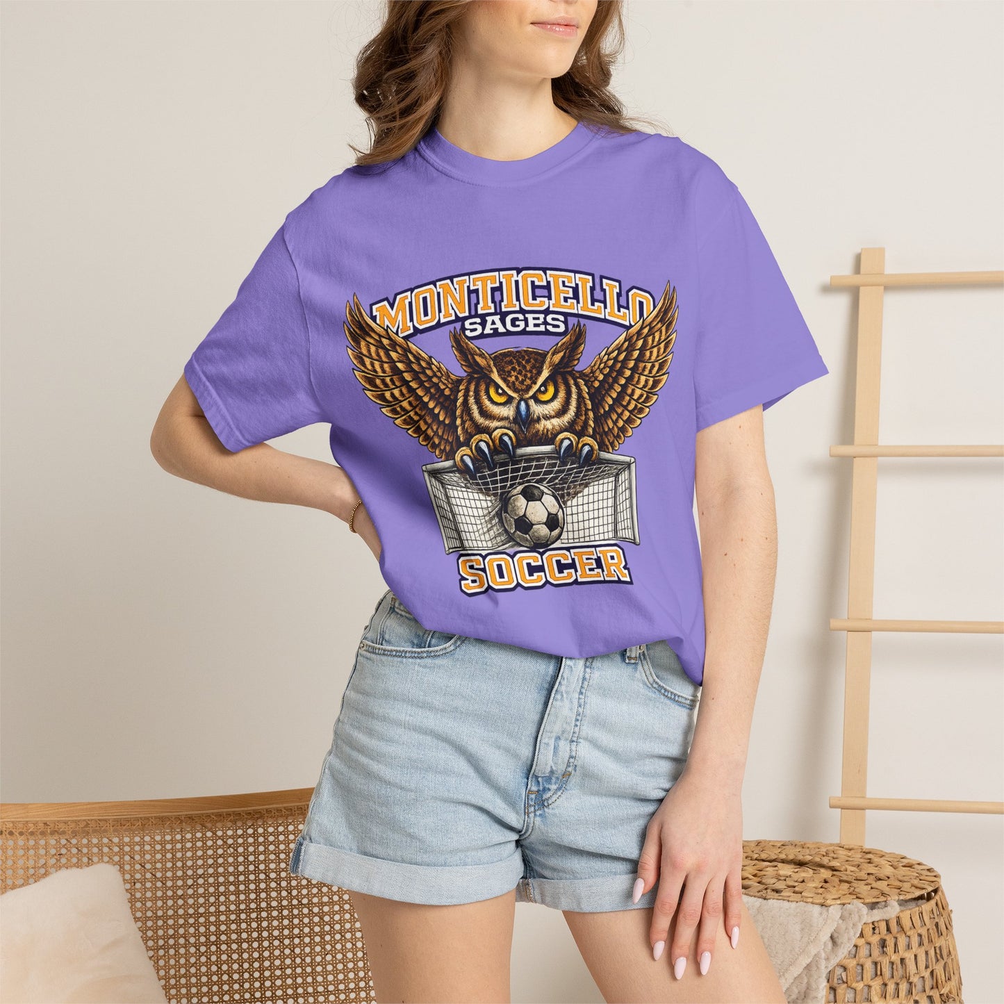 Monticello Sages Soccer T-Shirt — Vintage Owl & Wings Team Tee