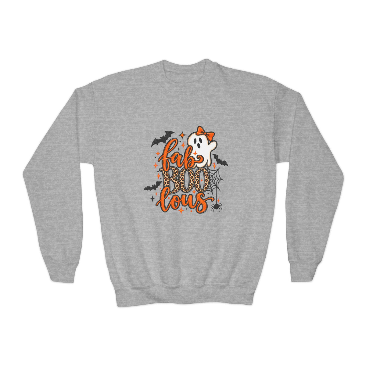 Youth Halloween Crewneck Sweatshirt - "Fabulous" Ghost & Bats Graphic