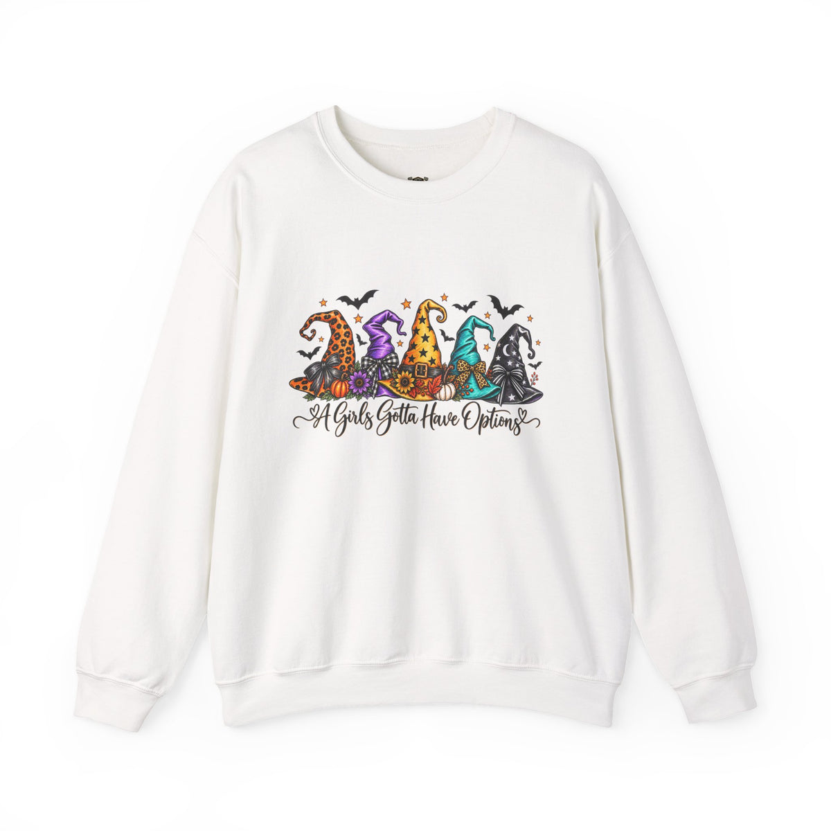 Witch Hat Crewneck Sweatshirt - "A Girls Gotta Have Options" Halloween Pullover