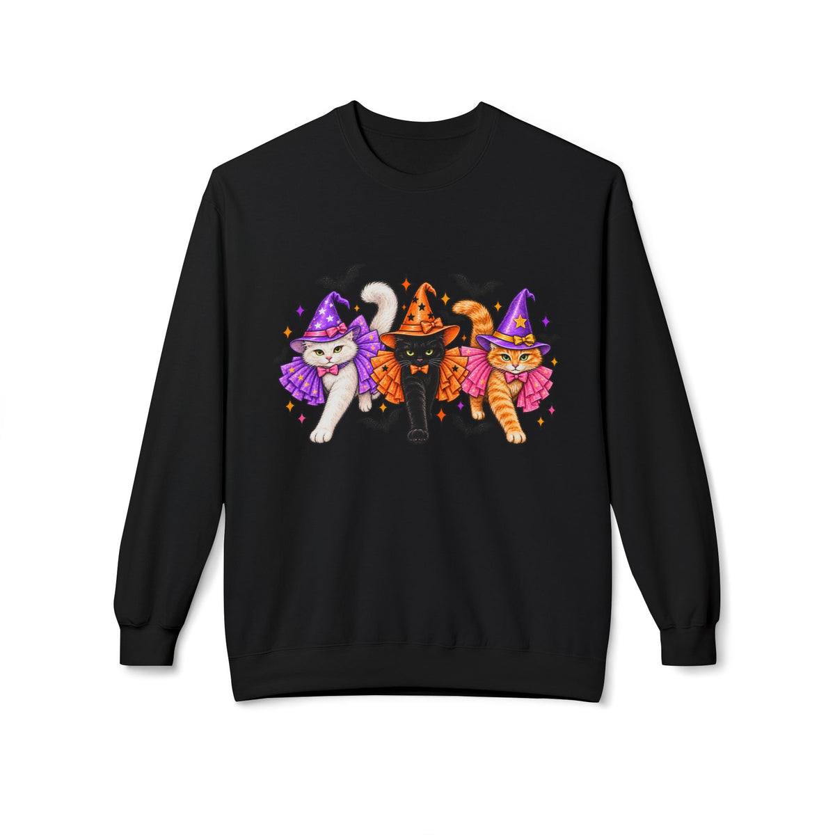 Halloween Cats Crewneck Sweatshirt — Cute Witch Cat Trio Graphic