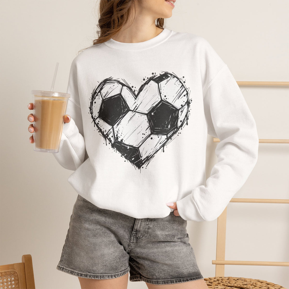 Soccer Heart Crewneck Sweatshirt — Grunge Soccer Ball Graphic