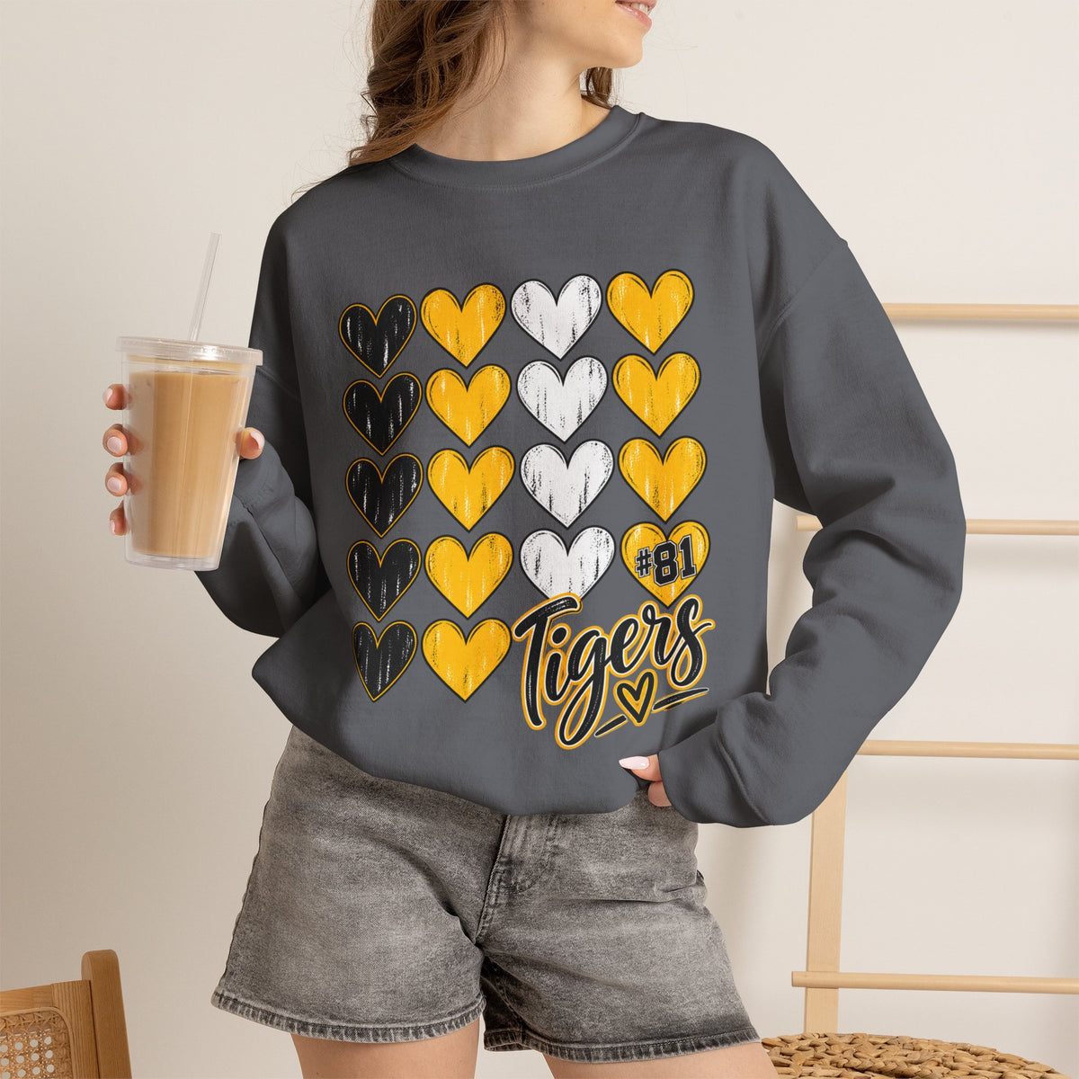 Tigers Heart Crewneck Sweatshirt — Black & Gold School Spirit