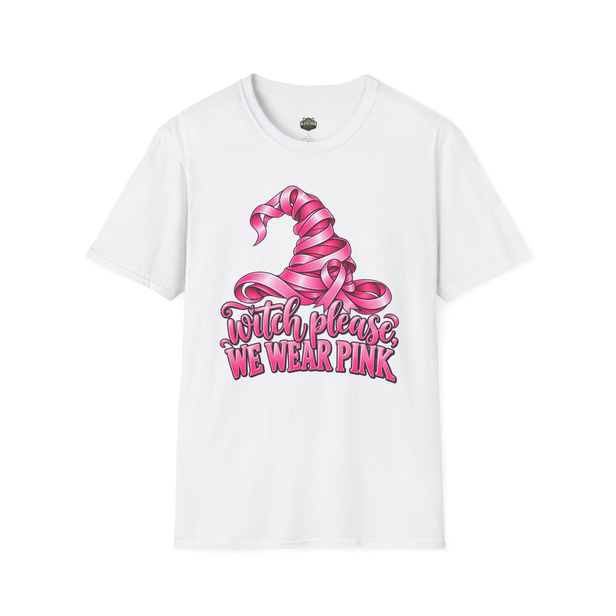 Witch Please We Wear Pink T-Shirt — Pink Witch Hat Breast Cancer Awareness Tee