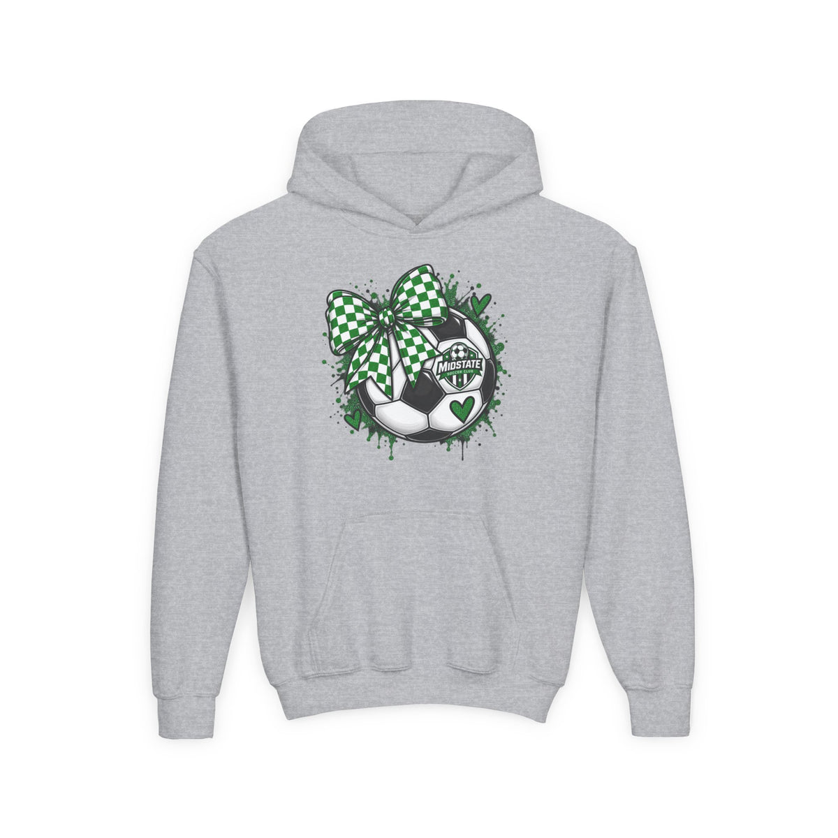 Youth Midstate Hoodie — St. Patrick's Soccer Shamrock Bow Graphic