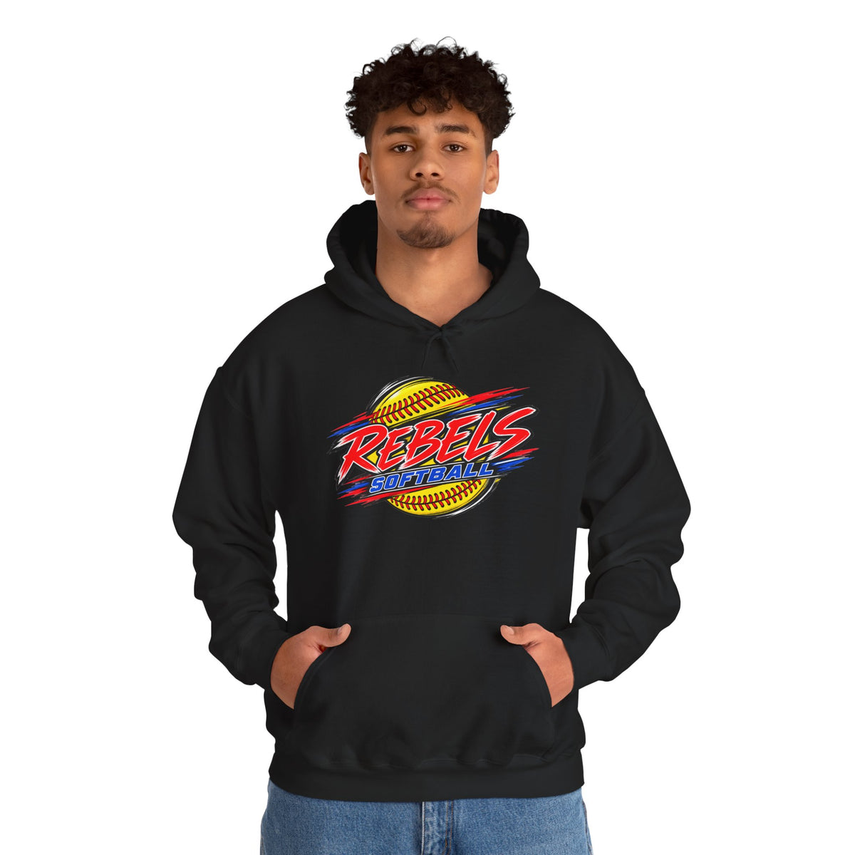 Rebels Softball Hoodie — Retro Yellow Softball Graphic