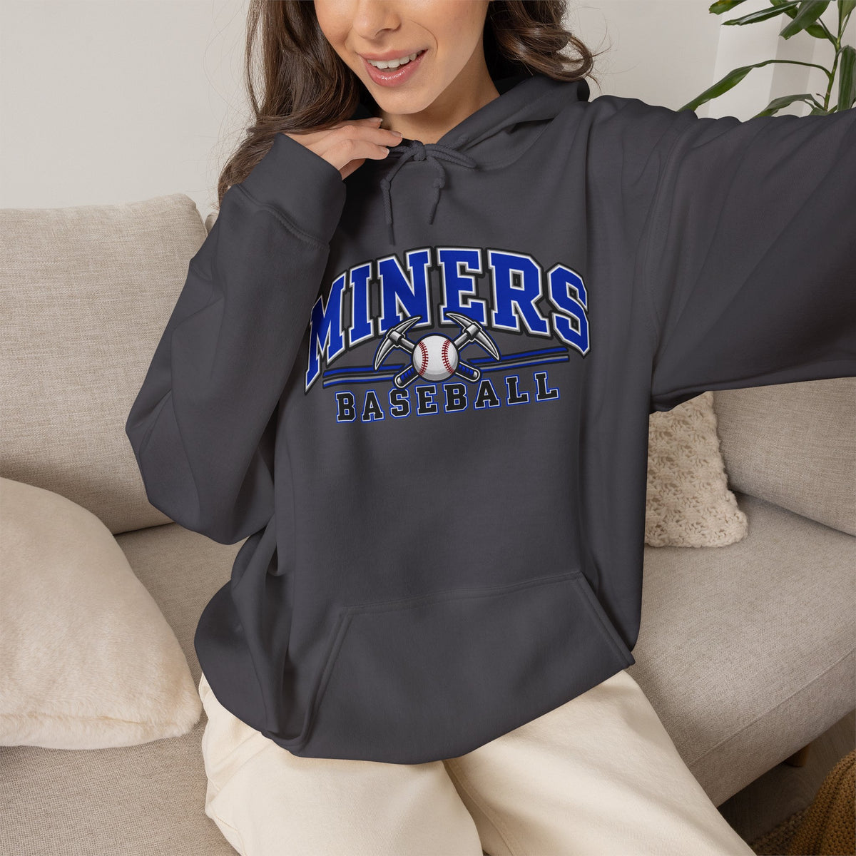 Miners Baseball Hoodie — Pickaxe Cross Logo Graphic