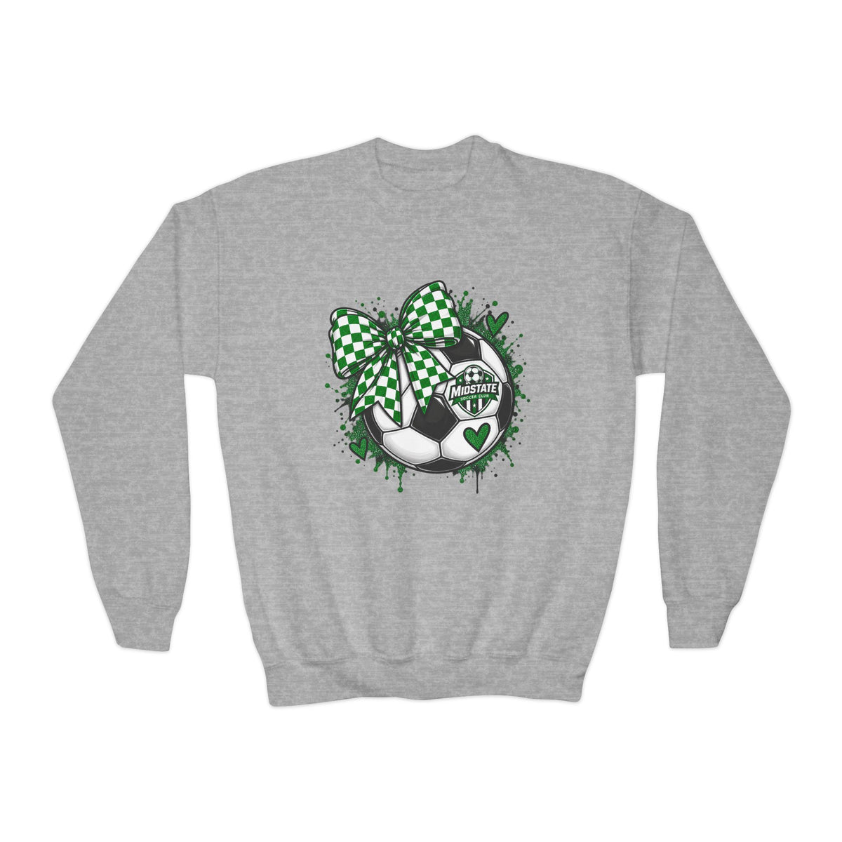 YOUTH Midstate Soccer Crest Crewneck — Green Bow Soccer Ball Sweatshirt