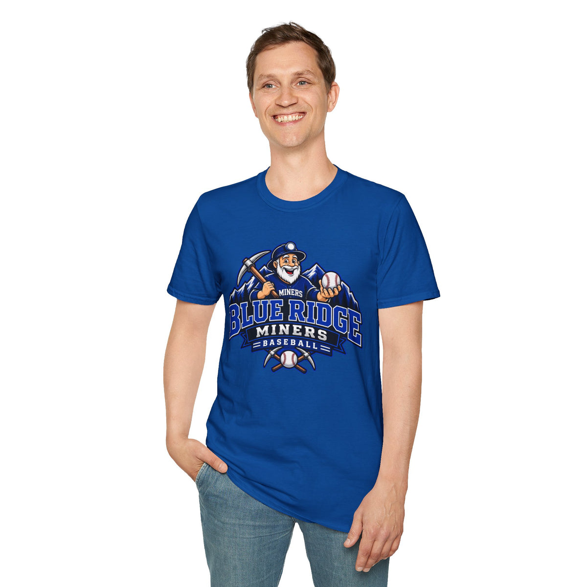 Blue Ridge Miners Mascot and Logo T‑Shirt — Unisex Softstyle Tee