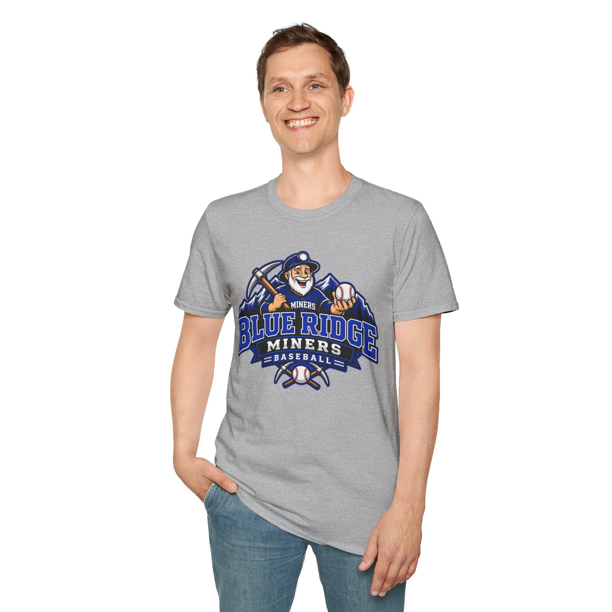 Blue Ridge Miners Mascot and Logo T‑Shirt — Unisex Softstyle Tee