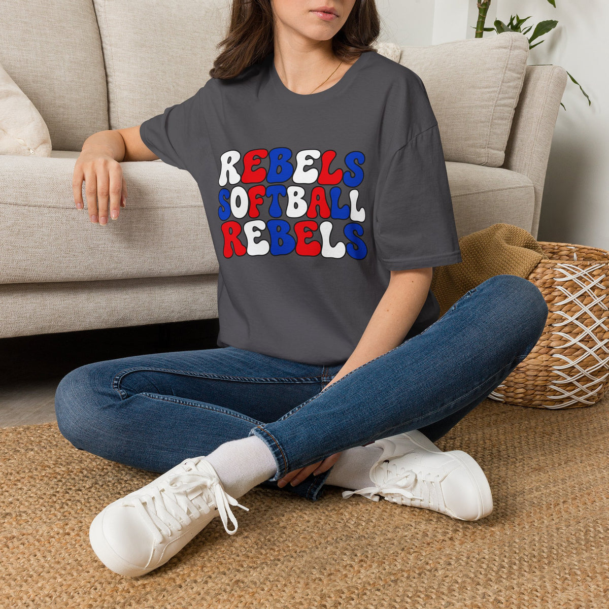 Rebels Softball Graphic T-Shirt — Retro Red & Blue Team Tee