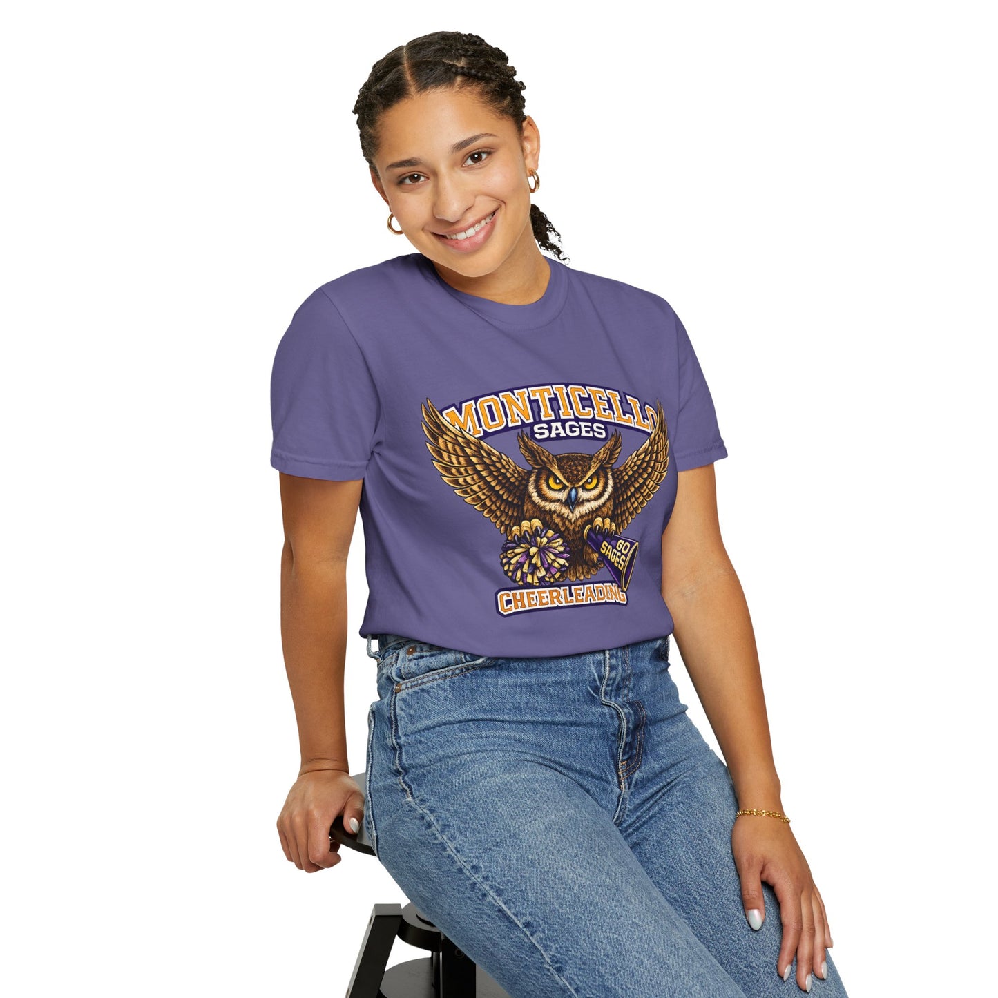 Monticello Sages Cheerleading T-shirt - Vintage Owl & Wings Team Tee