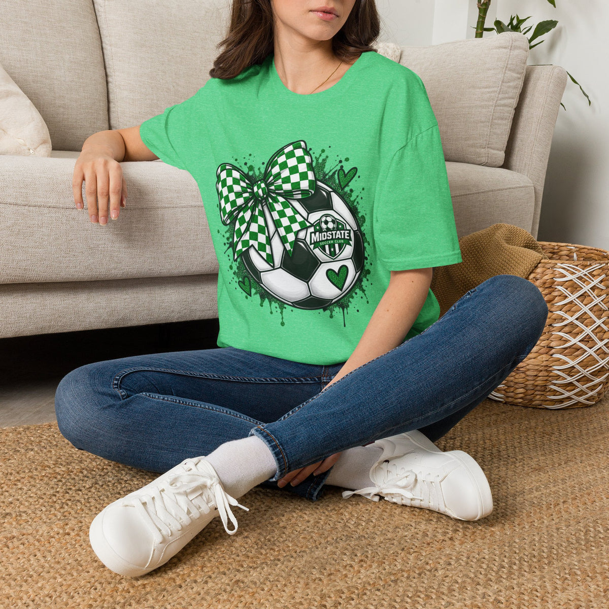 Midstate Soccer Bow T-Shirt — Green Check Midstate Soccer Design