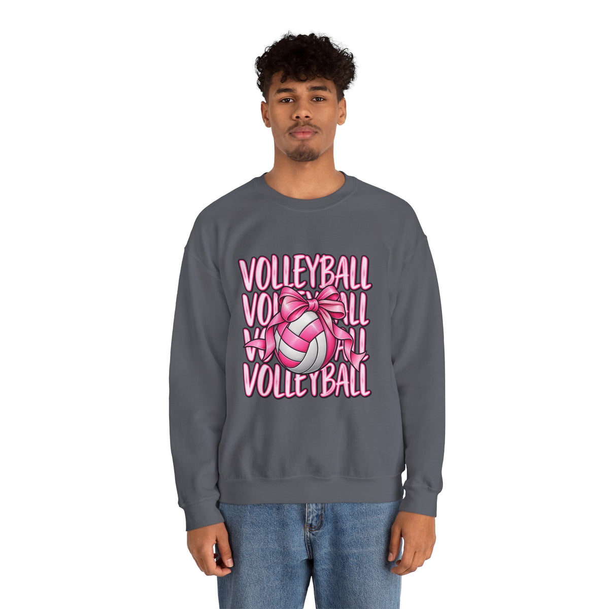 Volleyball Bow Sweatshirt — Pink Volleyball Graphic Crewneck