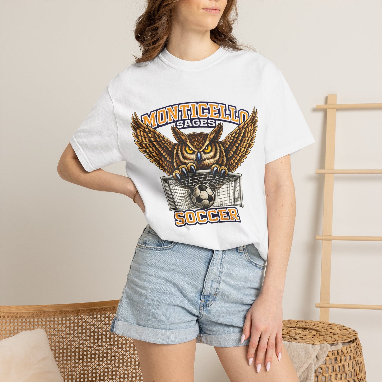 Monticello Sages Soccer T-Shirt — Vintage Owl & Wings Team Tee