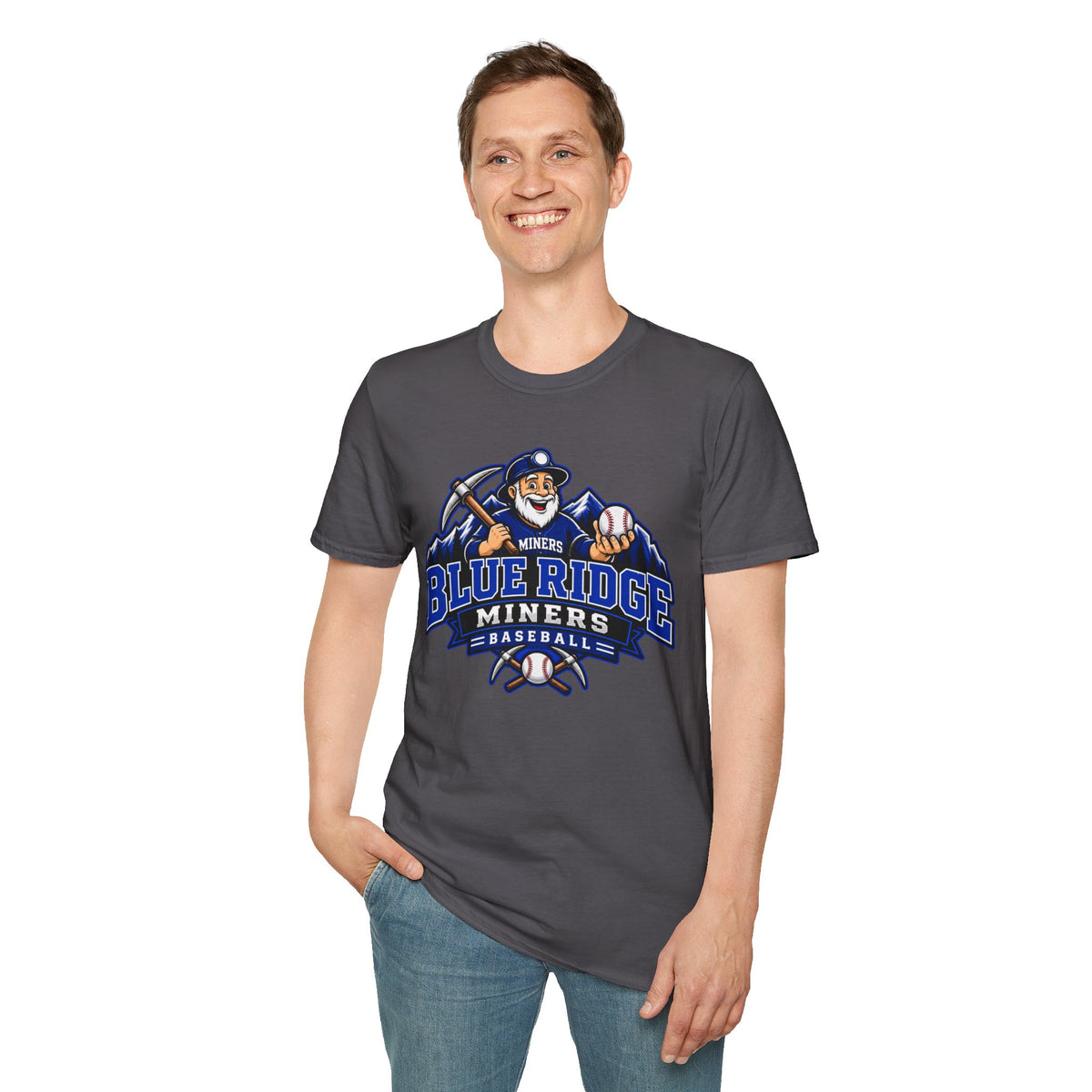 Blue Ridge Miners Mascot and Logo T‑Shirt — Unisex Softstyle Tee