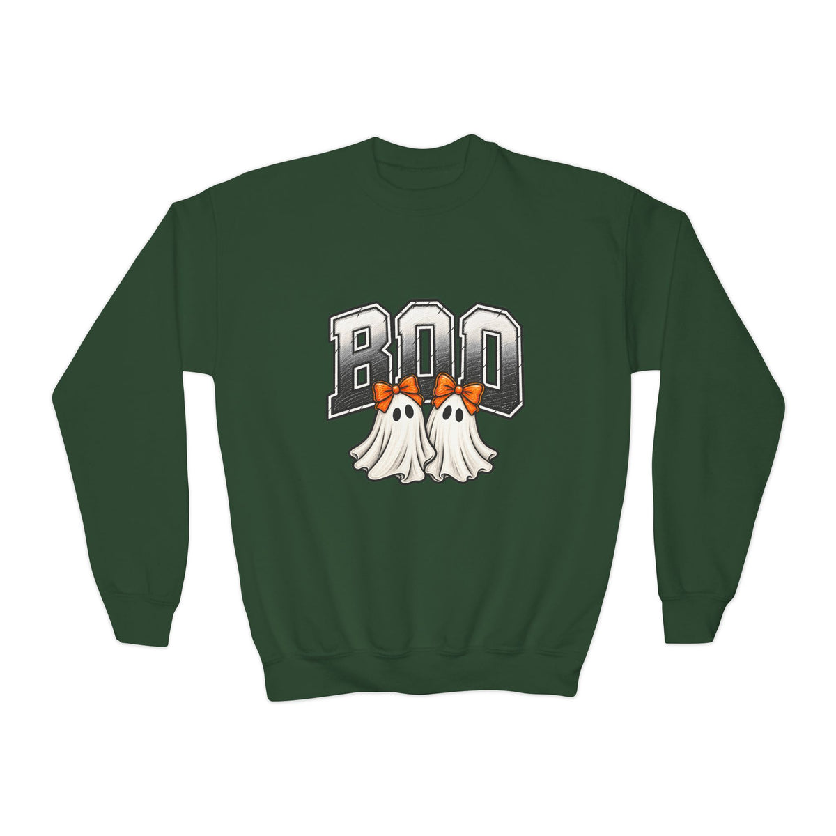 Youth Crewneck Sweatshirt — 'BOO' Ghost Trio Halloween Pullover