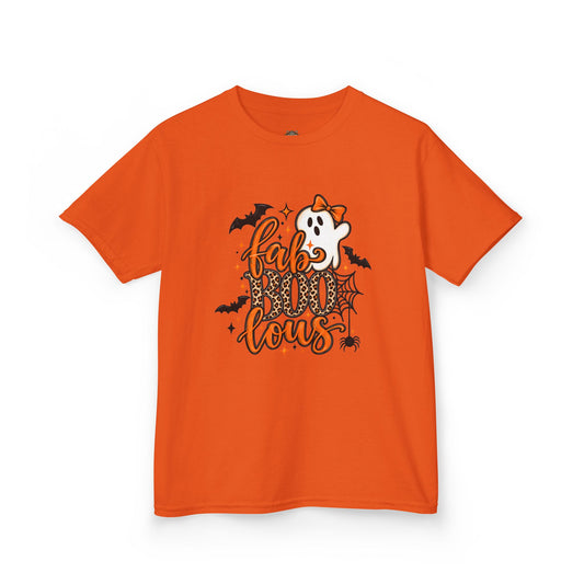 Kids Halloween Tee — "FabuBOO-lous" Ghost & Bats Halloween Shirt